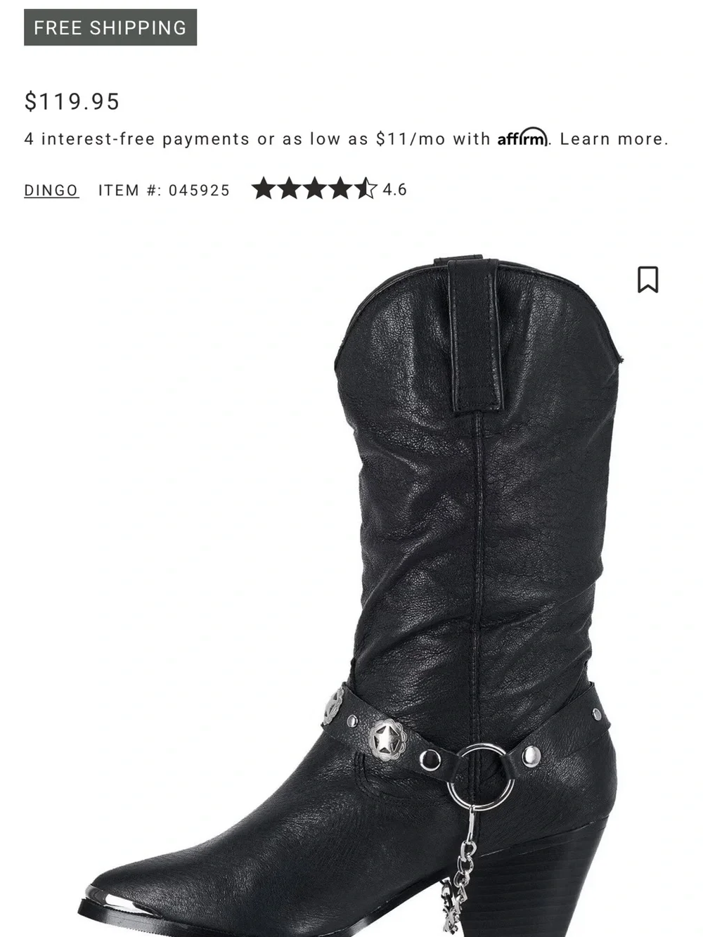 dingo Black Western Harness Pigskin Ankle Boots — Round Toe